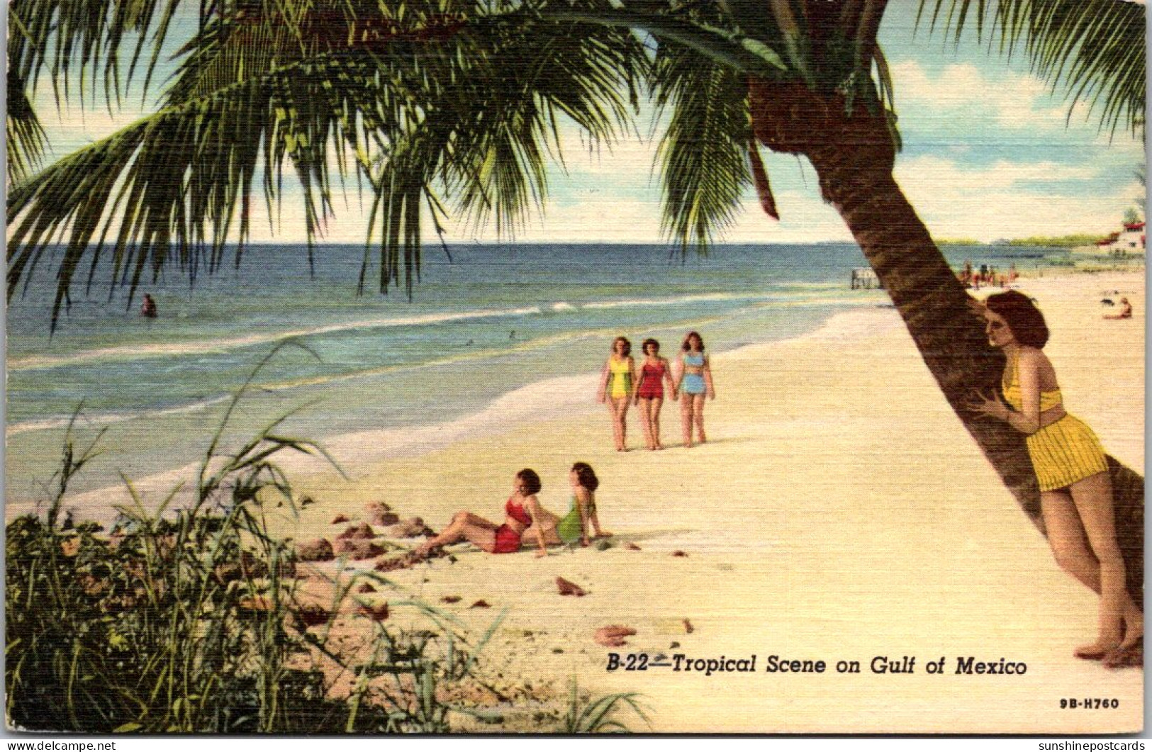 Florida Sarasota Beach Scene Along The Gulf Of Mexico Curteich - Sarasota