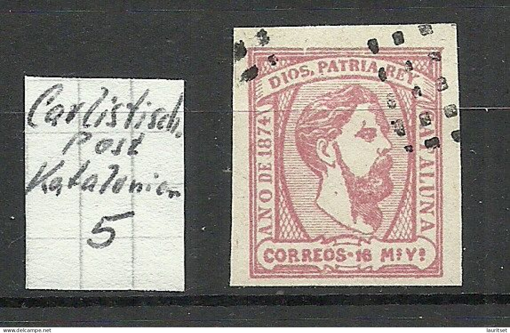 KATALONIA Cataluna 1874 Michel 5 Don Carlos O Mute Cancel RARE ! - Carlistes