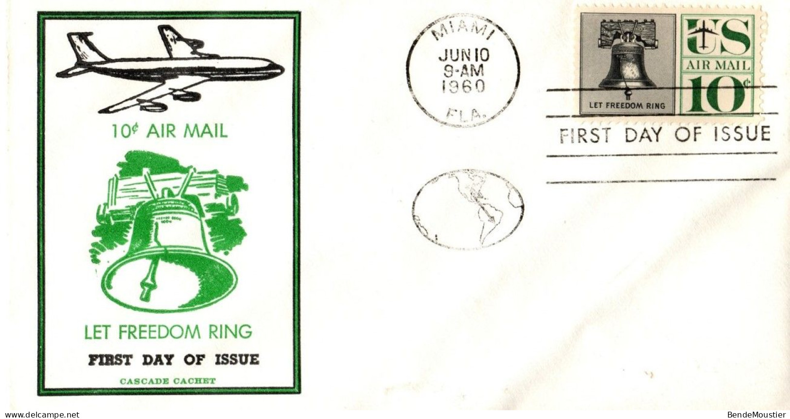 (R19) USA  FDI - 10 C Air Mail - Let Freedom Ring - Cascade Cachet - Miami 1960. - 2c. 1941-1960 Briefe U. Dokumente