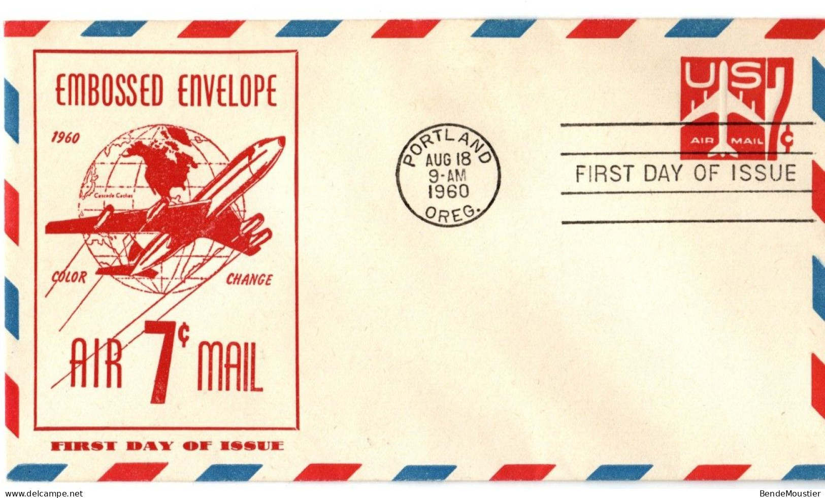 (R19g) USA  FDI - Embossed Enveloppe Air Mail 7 C - Portland Oreg. 1960. - 2c. 1941-1960 Storia Postale