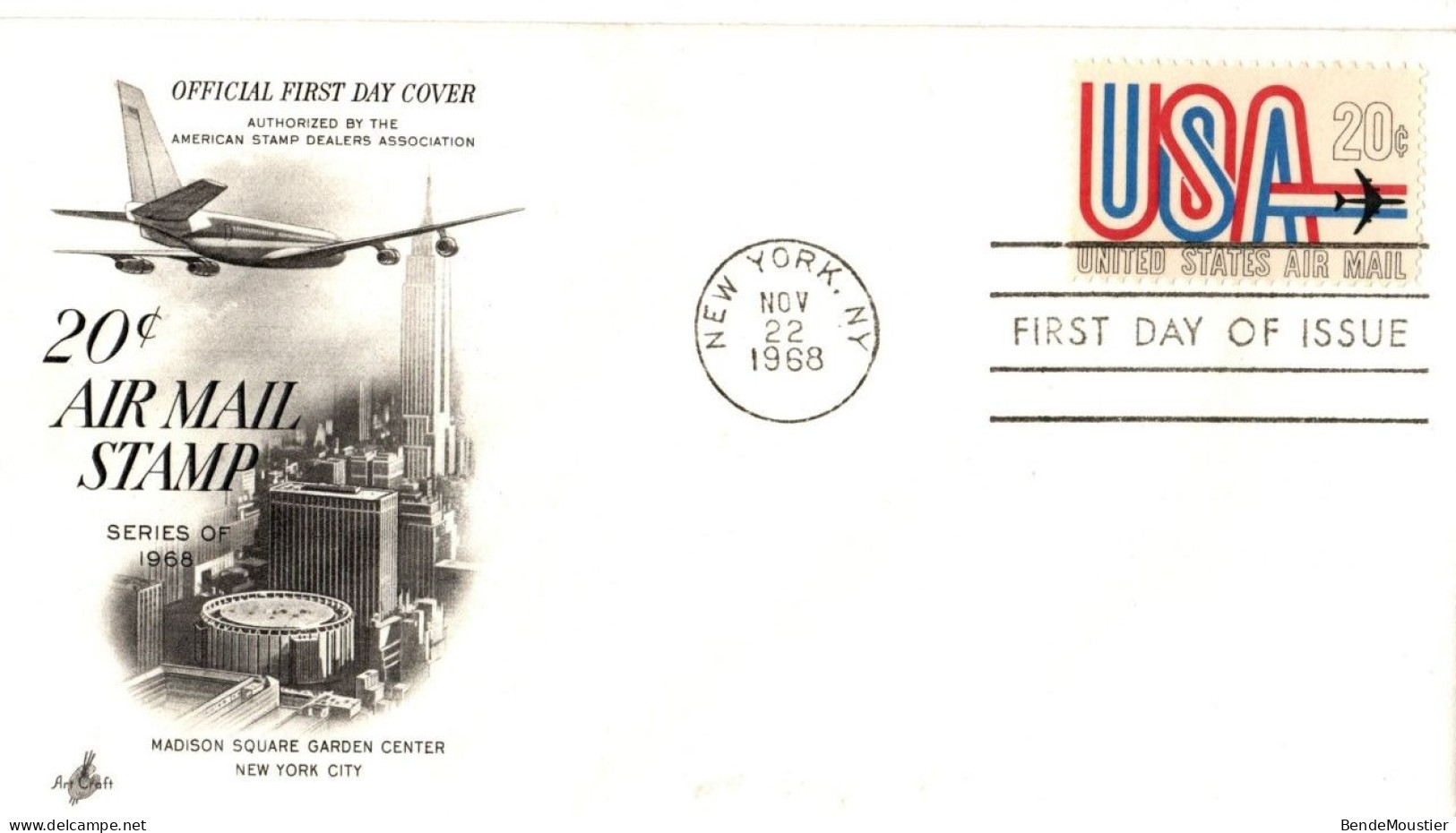 (R19f) USA  FDC - Madison Square Garden Center - 20c Air Mail Stamp - NewYork 1968. - 3c. 1961-... Covers