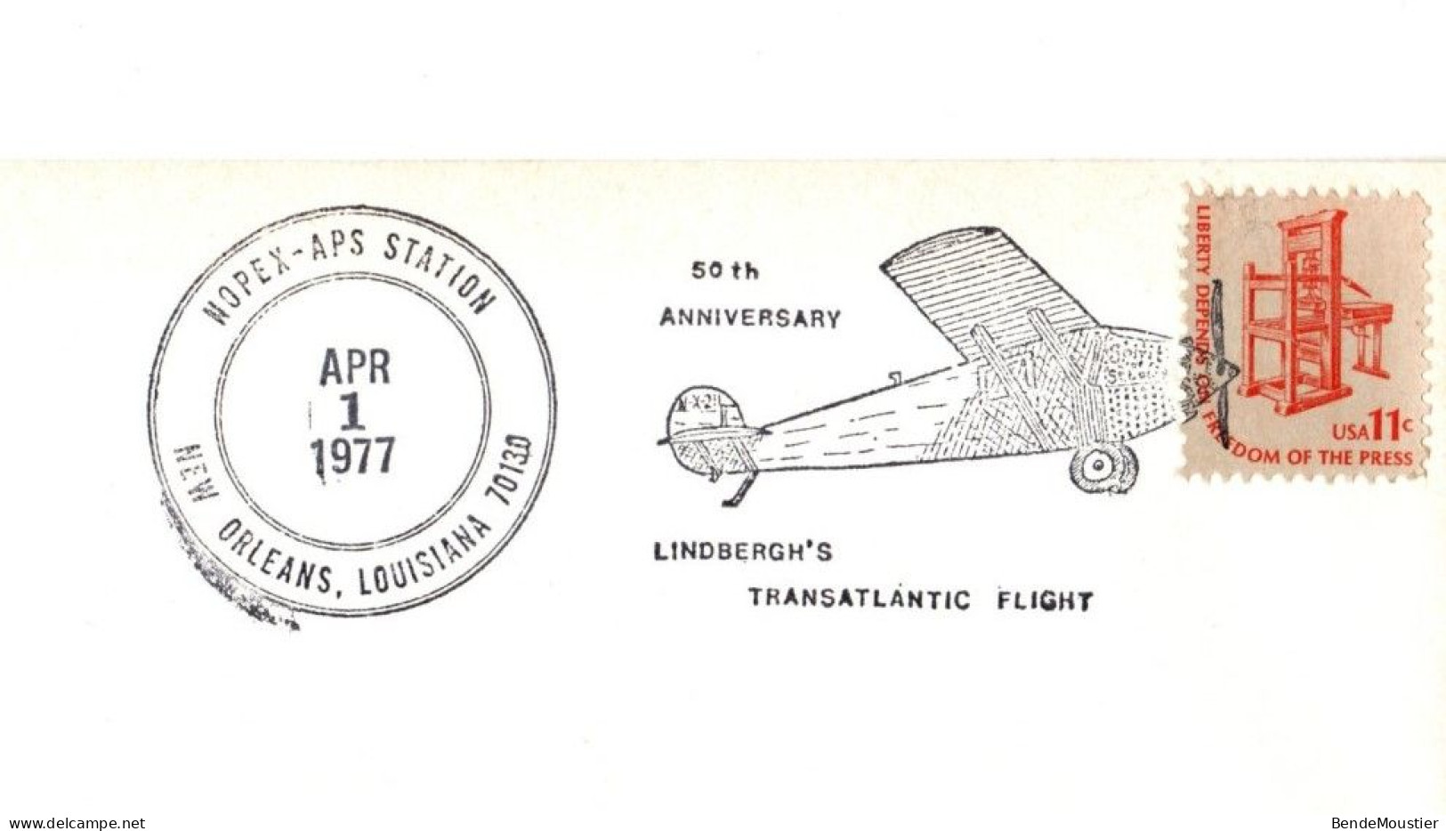 (R19e) USA - Hopex - APS Station - Lindbergh's Transatlantic Flight - 50 Th Anniversary - New Orleans - Louisiana  1977. - 3c. 1961-... Cartas & Documentos