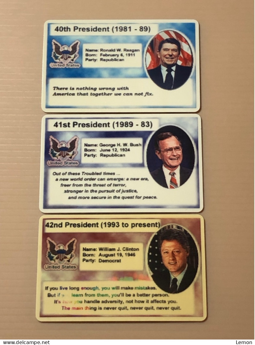 Mint USA UNITED STATES America Prepaid Telecard Phonecard, President Reagan Bush Clinton SAMPLE CARD, Set Of 3 Mint Card - Collections