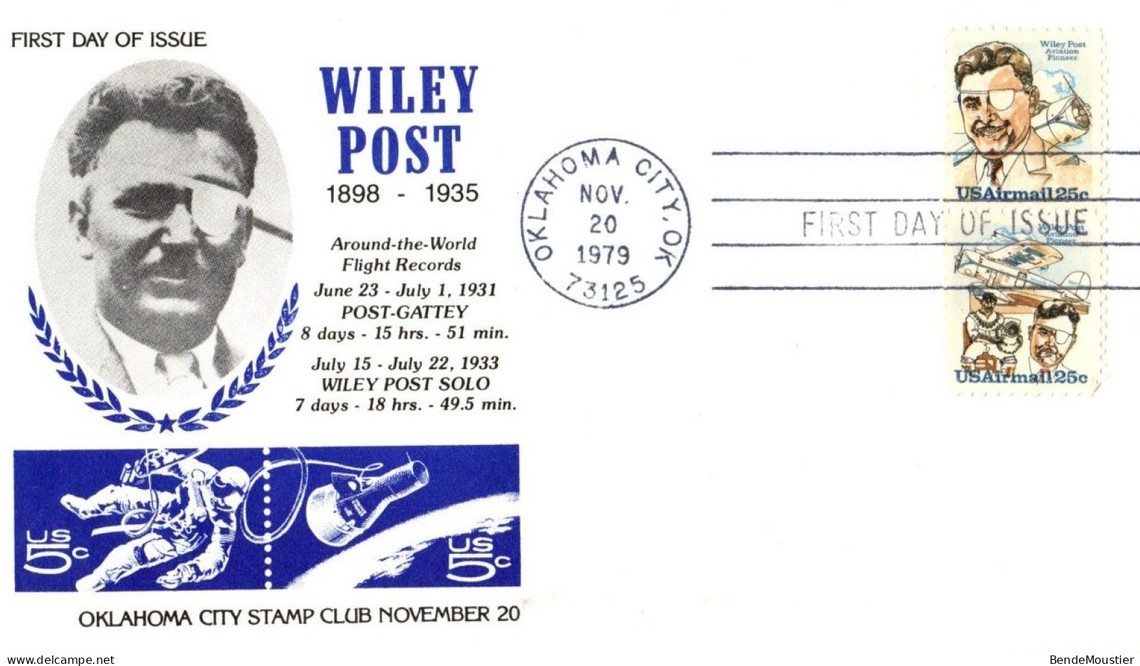 (R20b) USA FDI - Wiley Post 1898-1935 - Flight Records - Oklahoma City OK 1979. - 3c. 1961-... Storia Postale