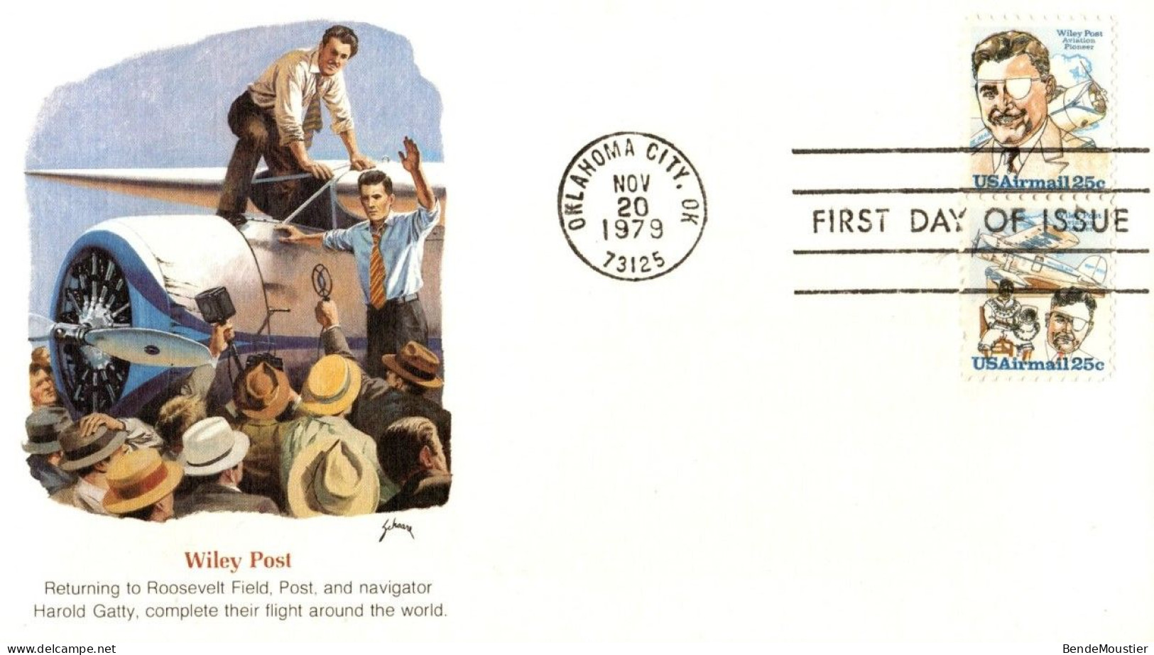 (R20) USA FDI - Wiley Post 1898-1935- Harold Gatty - Flight Records - Oklahoma City OK 1979. - 3c. 1961-... Storia Postale