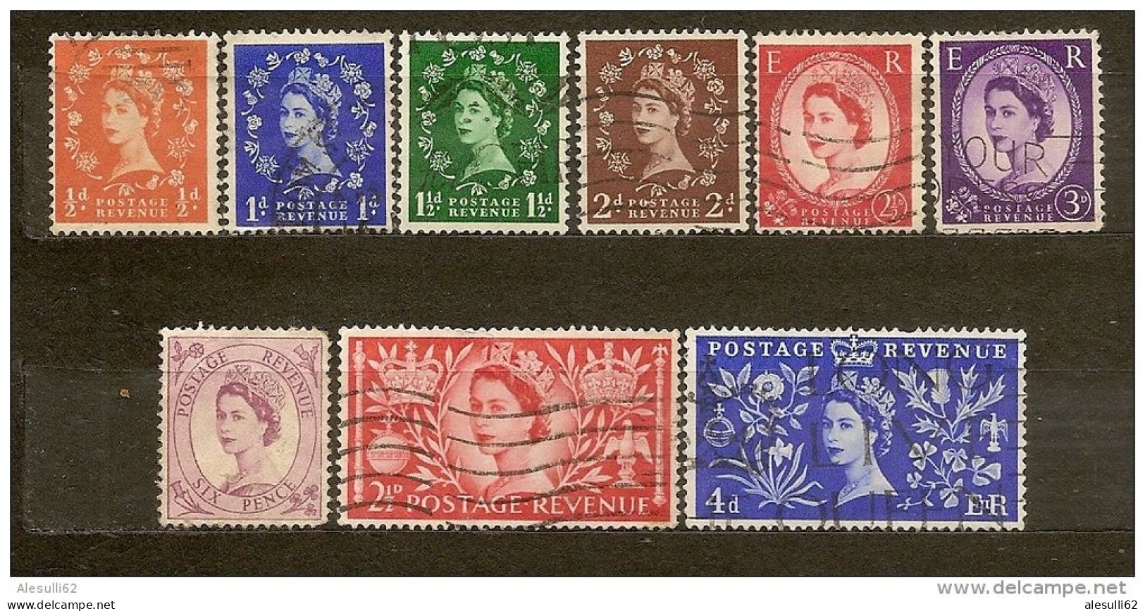 Gran Bretagna Great Britain YT  N. 262-263-264-265-266-267-270-279-280 - 1952/1954  -   Lot Lotto - Used Stamps