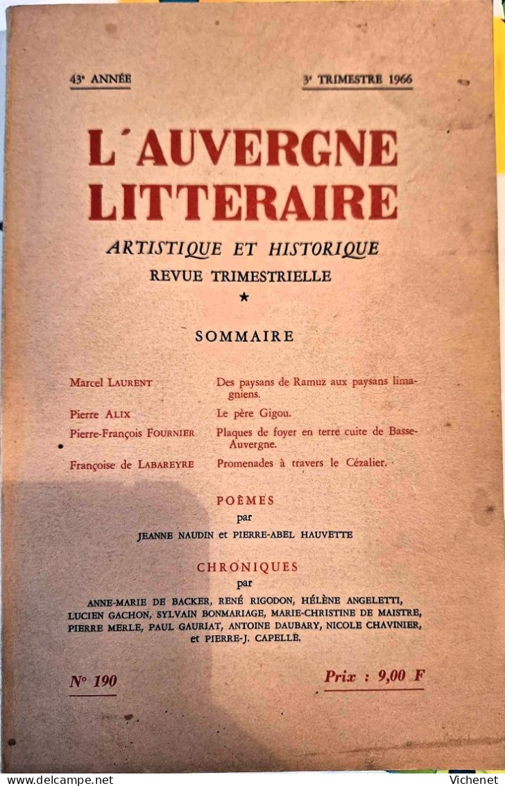 L'Auvergne Littéraire Artistique Et Historique - 190 - 1966 - Auvergne