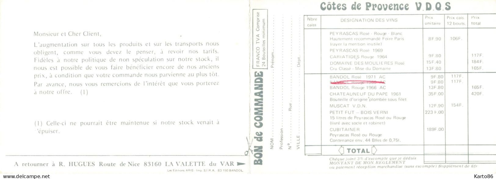 La Valette Du Var * Côtes De Provende R. HUGUES * PEYRASCAS * Vin Viticuleur Cave * CPA Publicitaire - La Valette Du Var