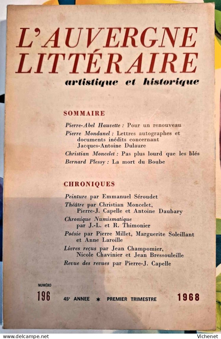 L'Auvergne Littéraire Artistique Et Historique - 196 - 1968 - Auvergne