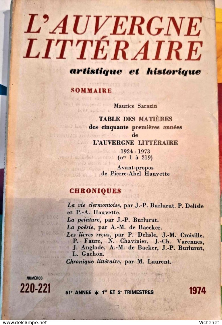 L'Auvergne Littéraire Artistique Et Historique - 220-221 - 1974 - Auvergne