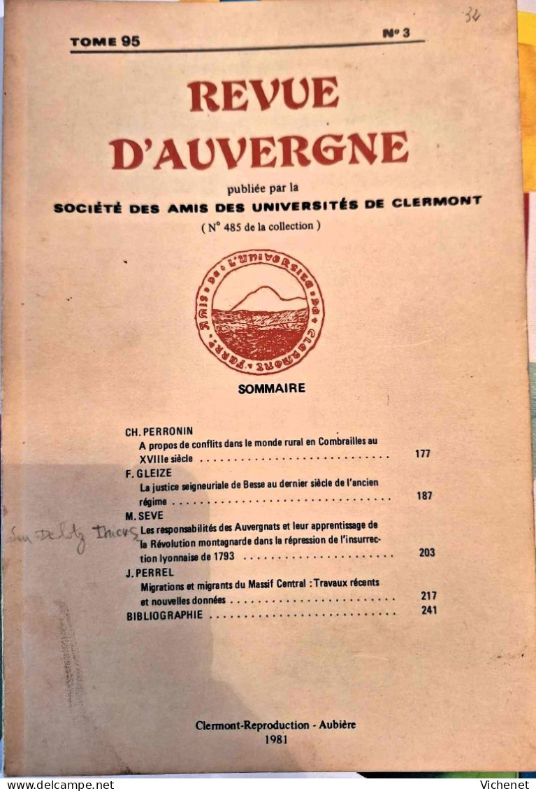 Revue D'Auvergne - Tome 95, N°3 (n° 485 De La Collection) - 1981 - Auvergne