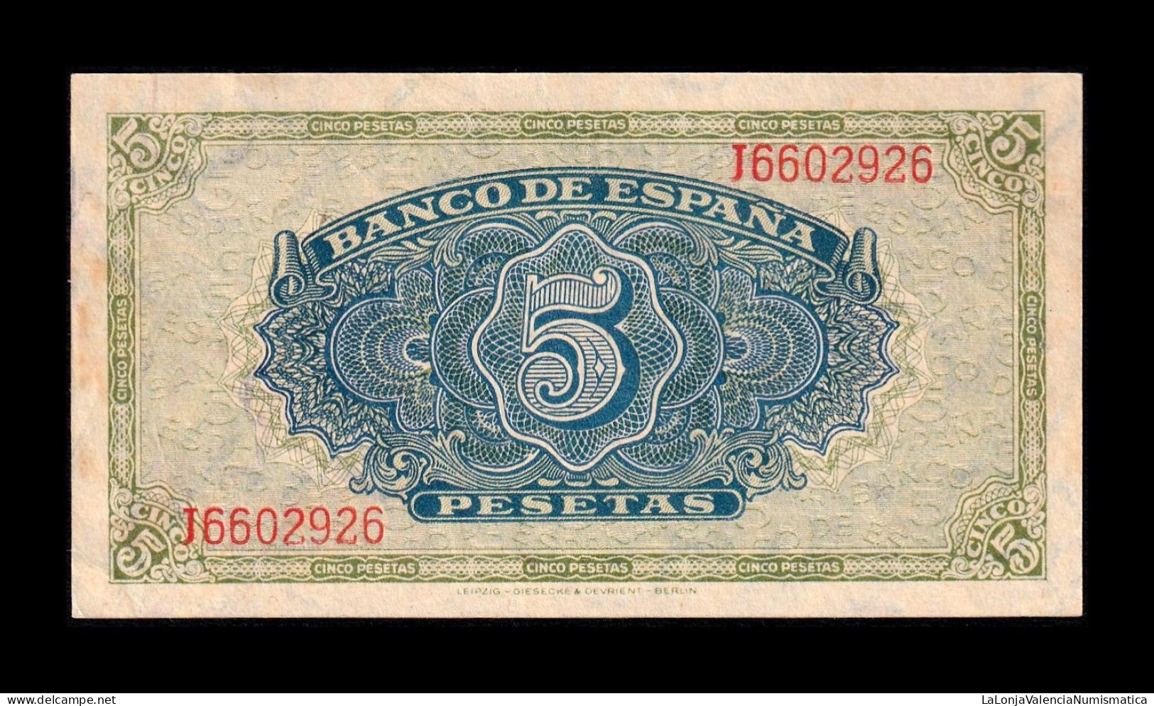 España Spain 5 Pesetas 1940 Pick 123 Serie J Sc Unc - 5 Peseten