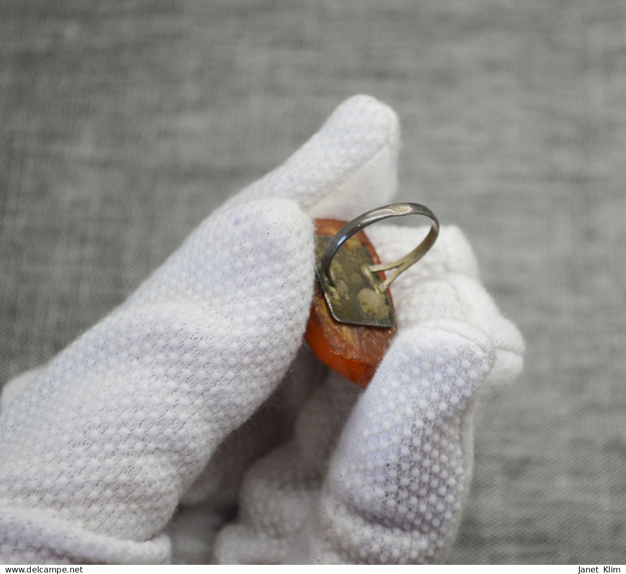 Vintage Silver Ring With Natural Amber - Anelli