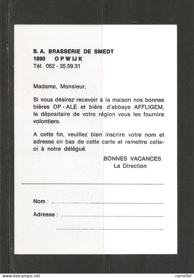 OPWIJK-BIER-BRASSERIE-BROUWERIJ-OP-ALE-RECLAME-PUBLICITEE-KAART-JAREN-70-IN NIEUWSTAAT BEWAARD-ZIE DE 2 SCANS-TOP ! ! ! - Opwijk