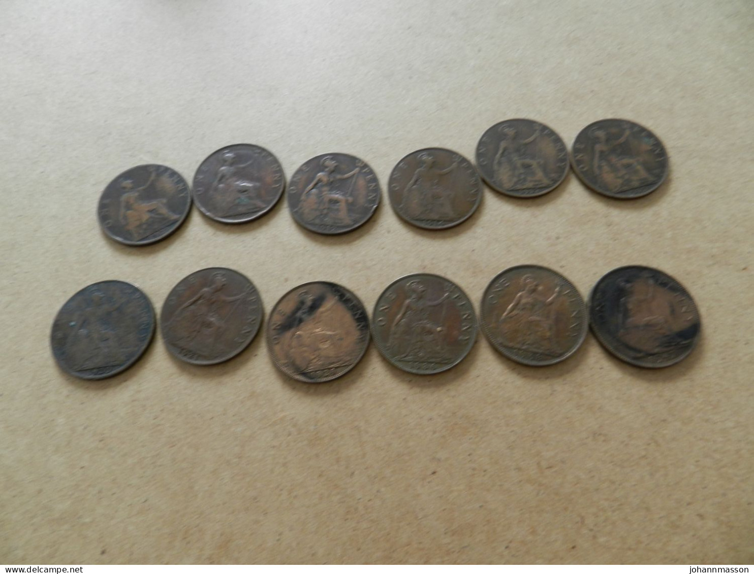 Lot  De  12 Monnaies  One  Penny  1901- 1907- 1912 -1914 -1917 -1919 -1920- 1921 -1929 -1936- 1938- 1947 - Kilowaar - Munten