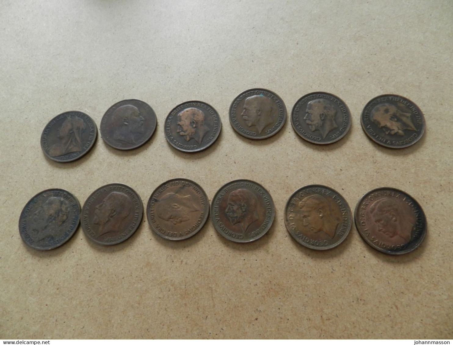 Lot  De  12 Monnaies  One  Penny  1901- 1907- 1912 -1914 -1917 -1919 -1920- 1921 -1929 -1936- 1938- 1947 - Kilowaar - Munten