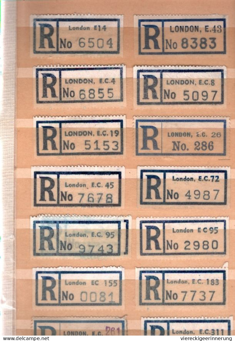 ! 3 Steckkarten, collection 291 R-Zettel aus Großbritannien, Great Britan, England, London, Einschreibzettel, Reco Label