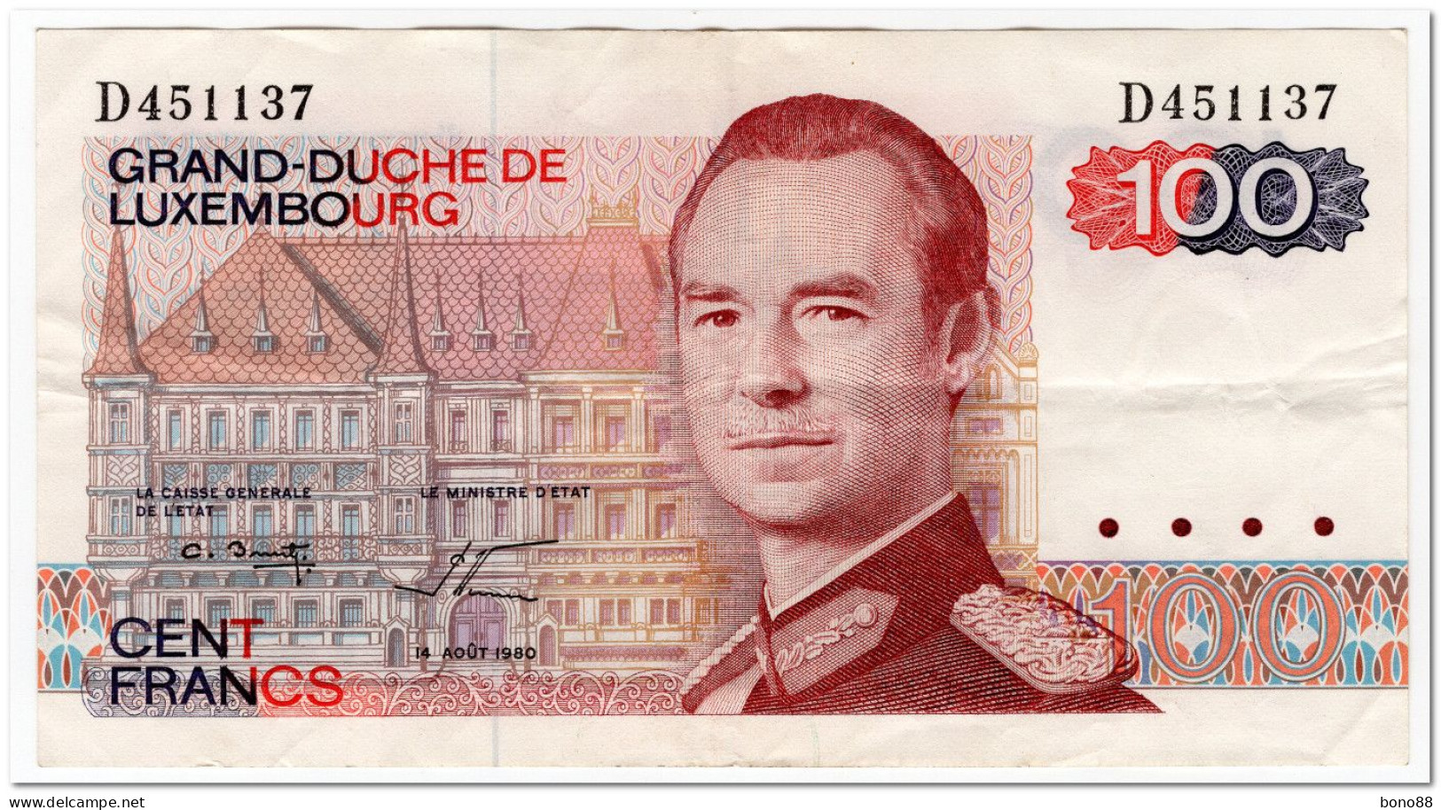 LUXEMBOURG,100 FRANCS,1980,P.57,VF - Luxembourg