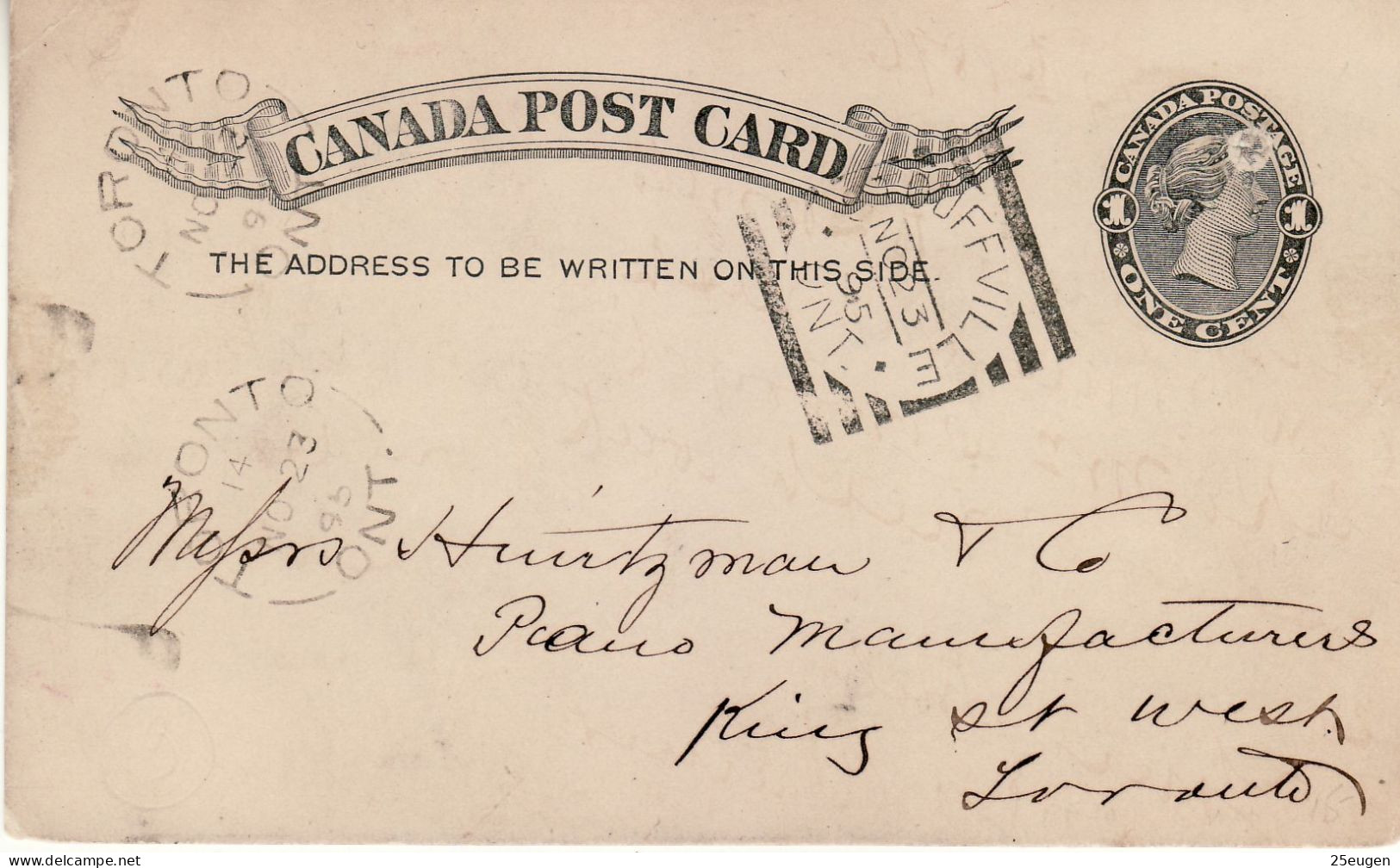 CANADA 1895  POSTCARD  SENT FROM STOUFFVILLE - Storia Postale