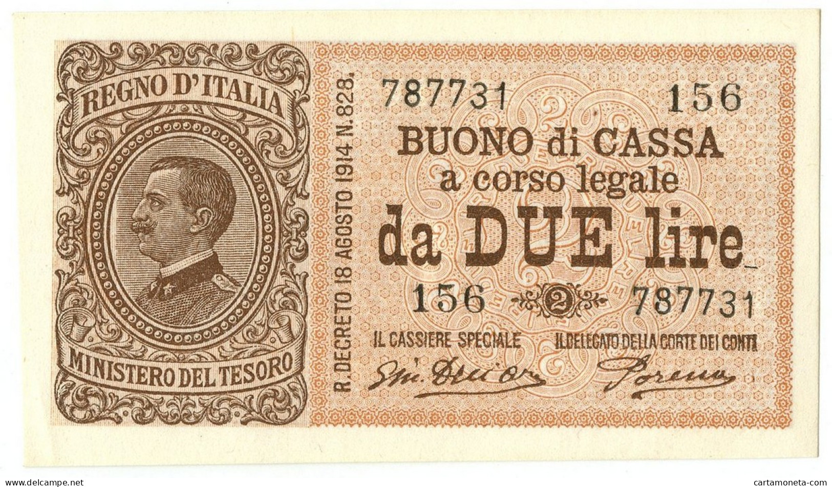 2 LIRE BUONO DI CASSA EFFIGE VITTORIO EMANUELE III 14/03/1920 FDS-/FDS - Andere