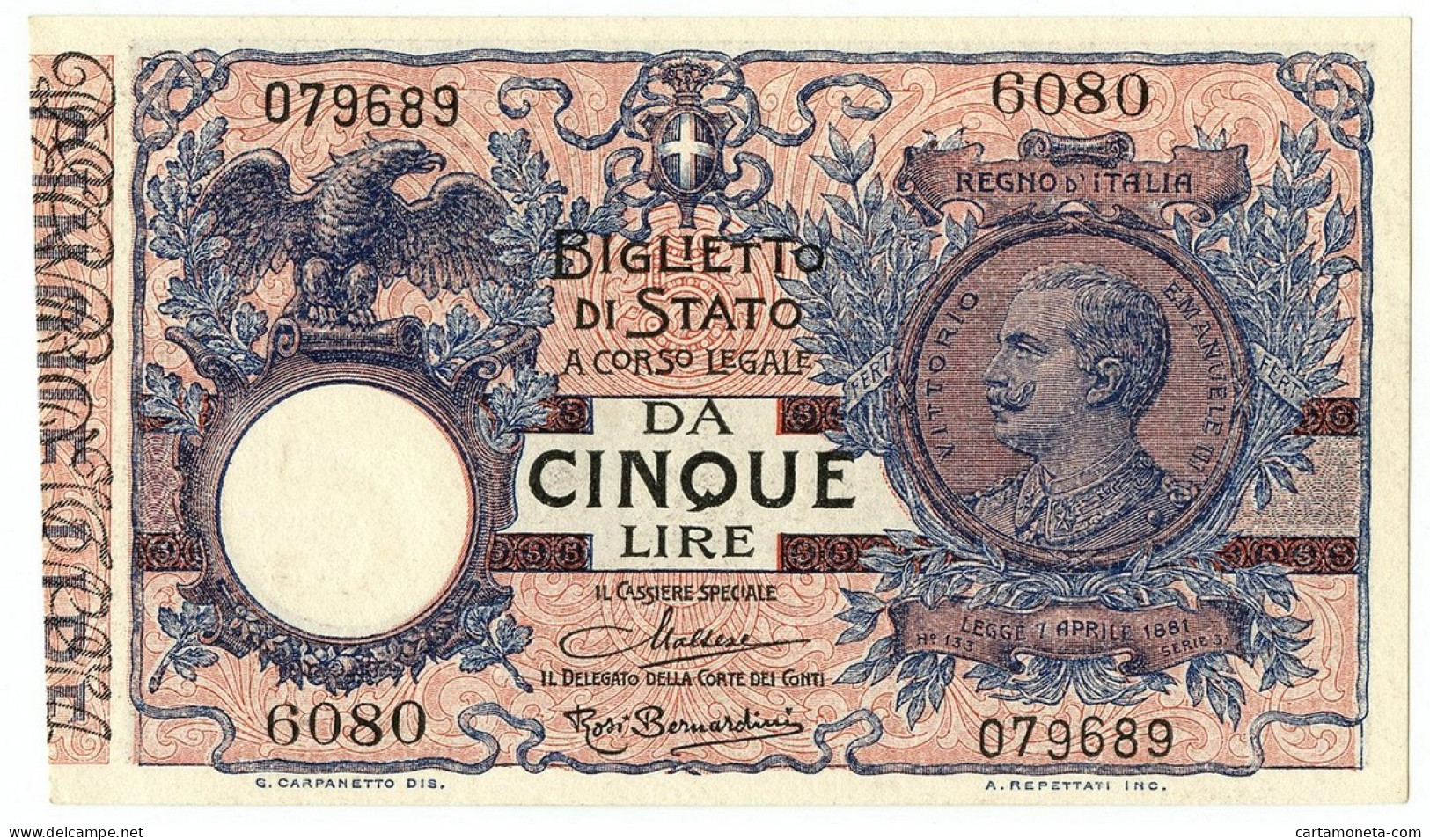 5 LIRE BIGLIETTO DI STATO VITTORIO EMANUELE III FLOREALE 10/07/1924 SUP+ - Regno D'Italia – Other