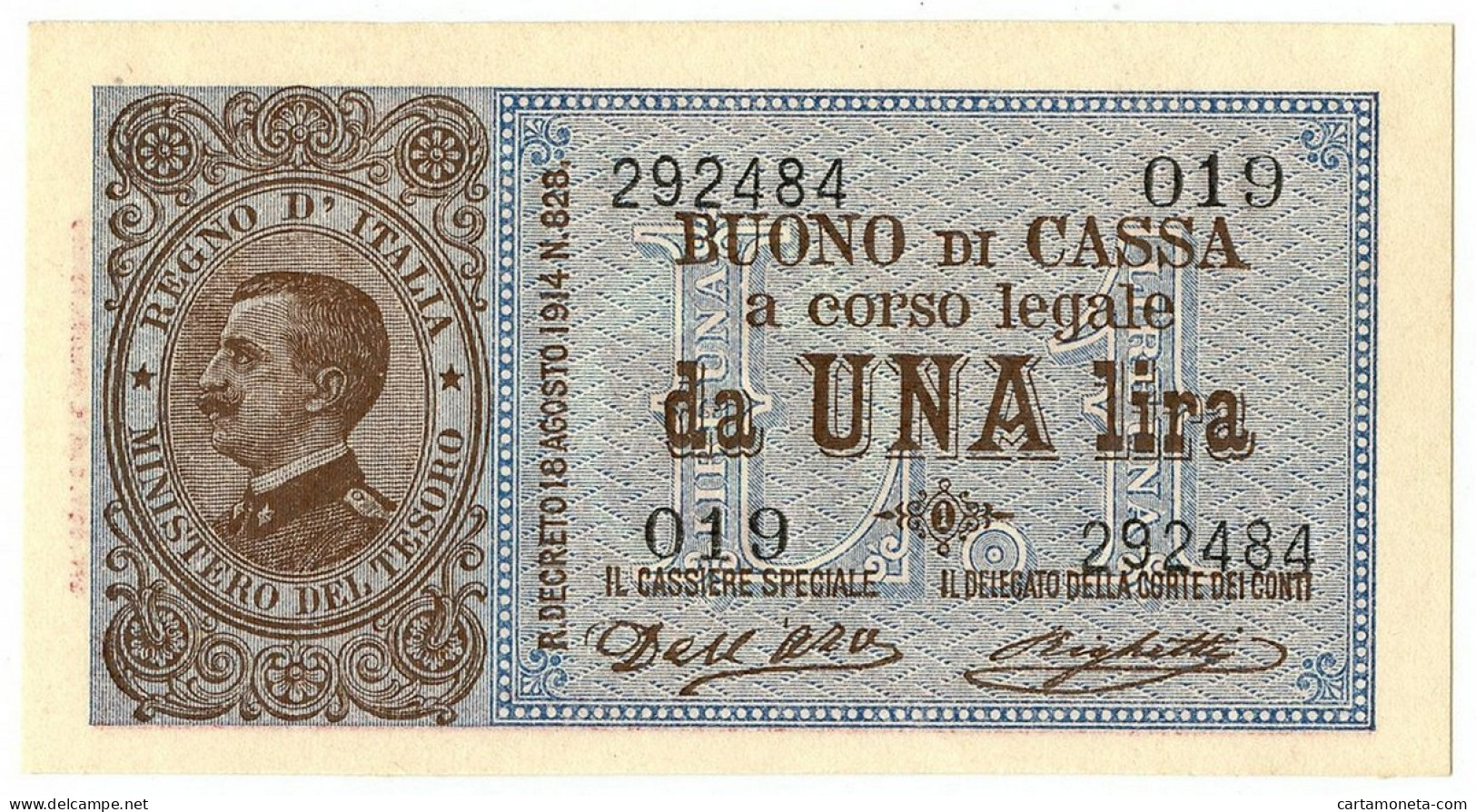 1 LIRA BUONO DI CASSA EFFIGE VITTORIO EMANUELE III 02/09/1914 FDS-/FDS - Otros