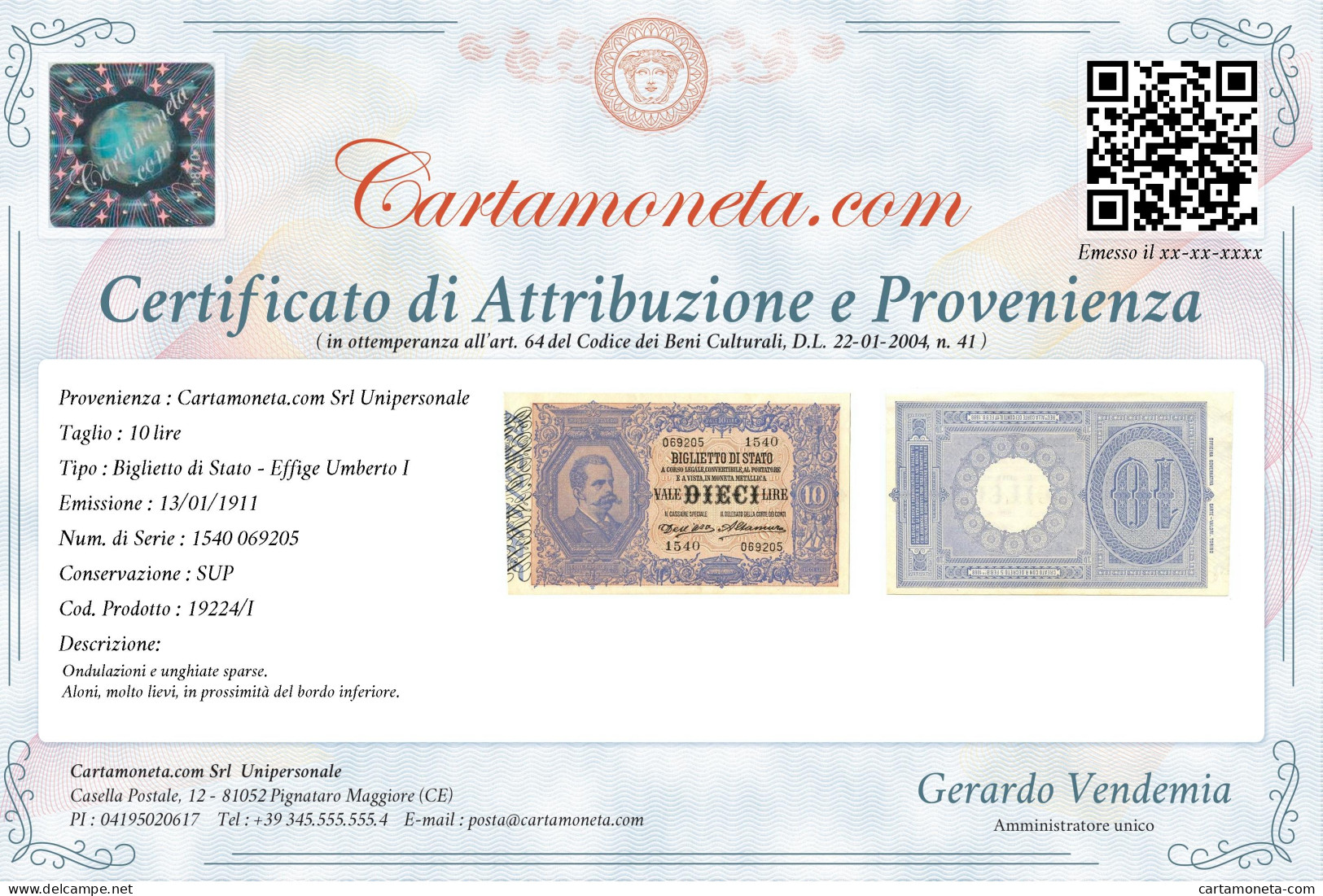 10 LIRE BIGLIETTO DI STATO EFFIGE UMBERTO I 13/01/1911 SUP - Regno D'Italia – Autres