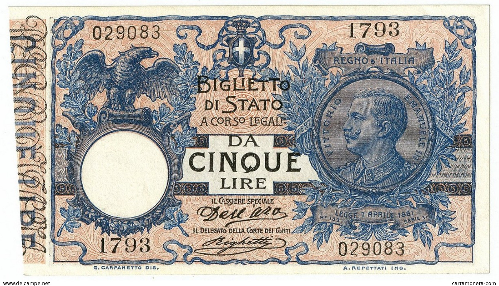 5 LIRE BIGLIETTO DI STATO VITTORIO EMANUELE III FLOREALE 22/01/1914 SUP - Regno D'Italia – Autres