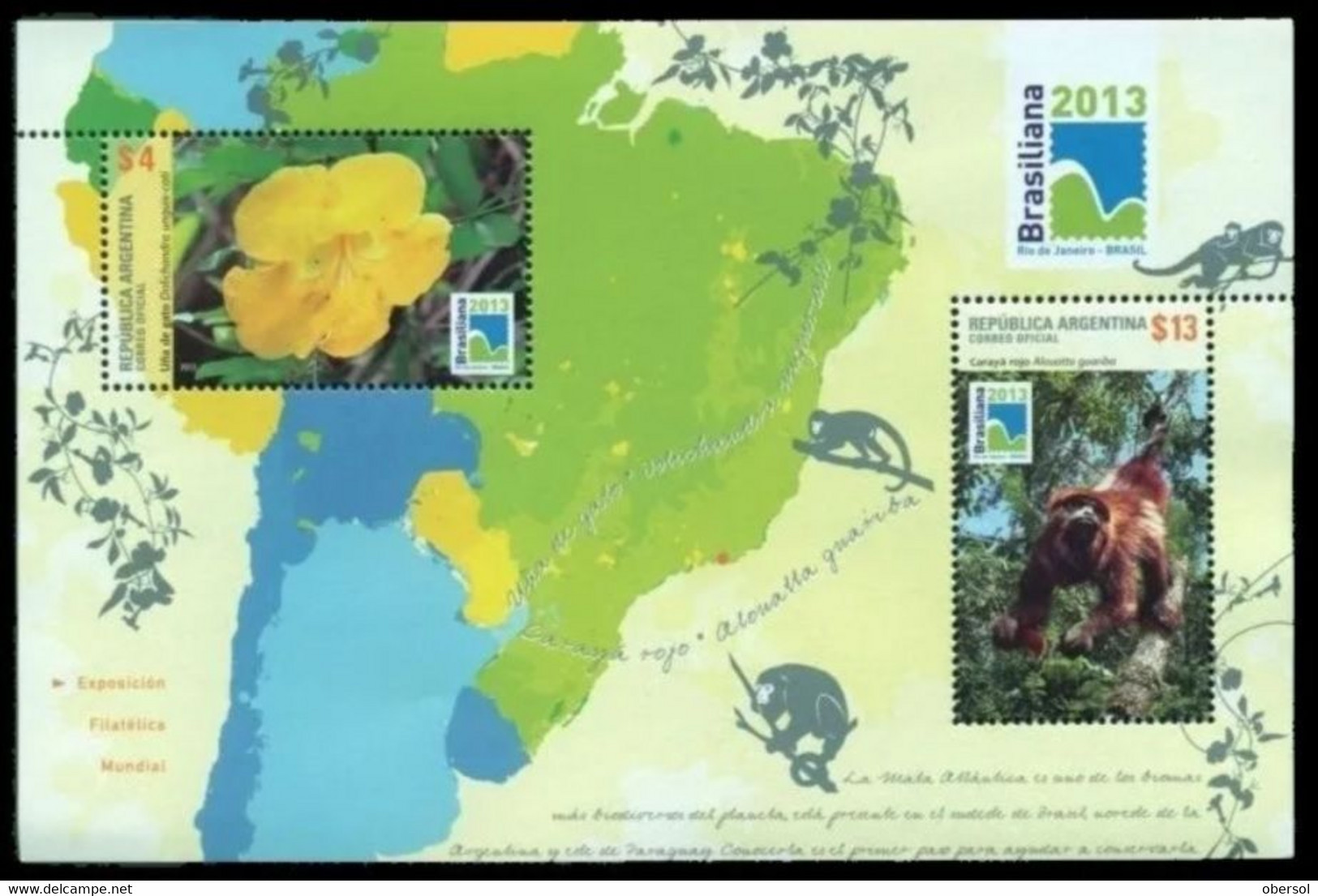 Argentina 2013 Basiliana Exhibition Flowers Monkeys Set MNH - Unused Stamps
