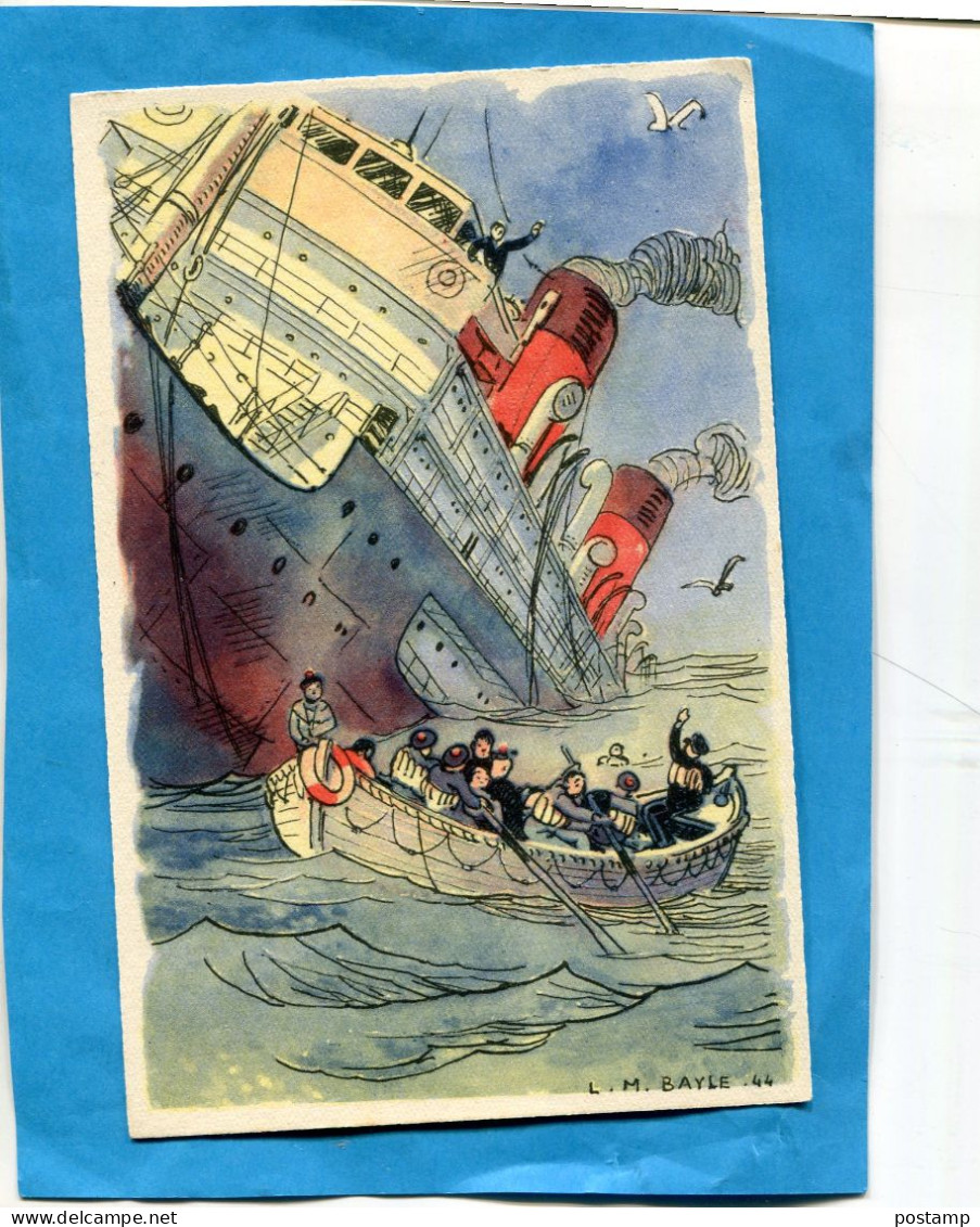 Marine Nationale Carte Illustrée- 28-5-40 Paquebot Brazza Torpillé Cdt Reste à Bord-édition Moulot Marseille Année 46 - Boten