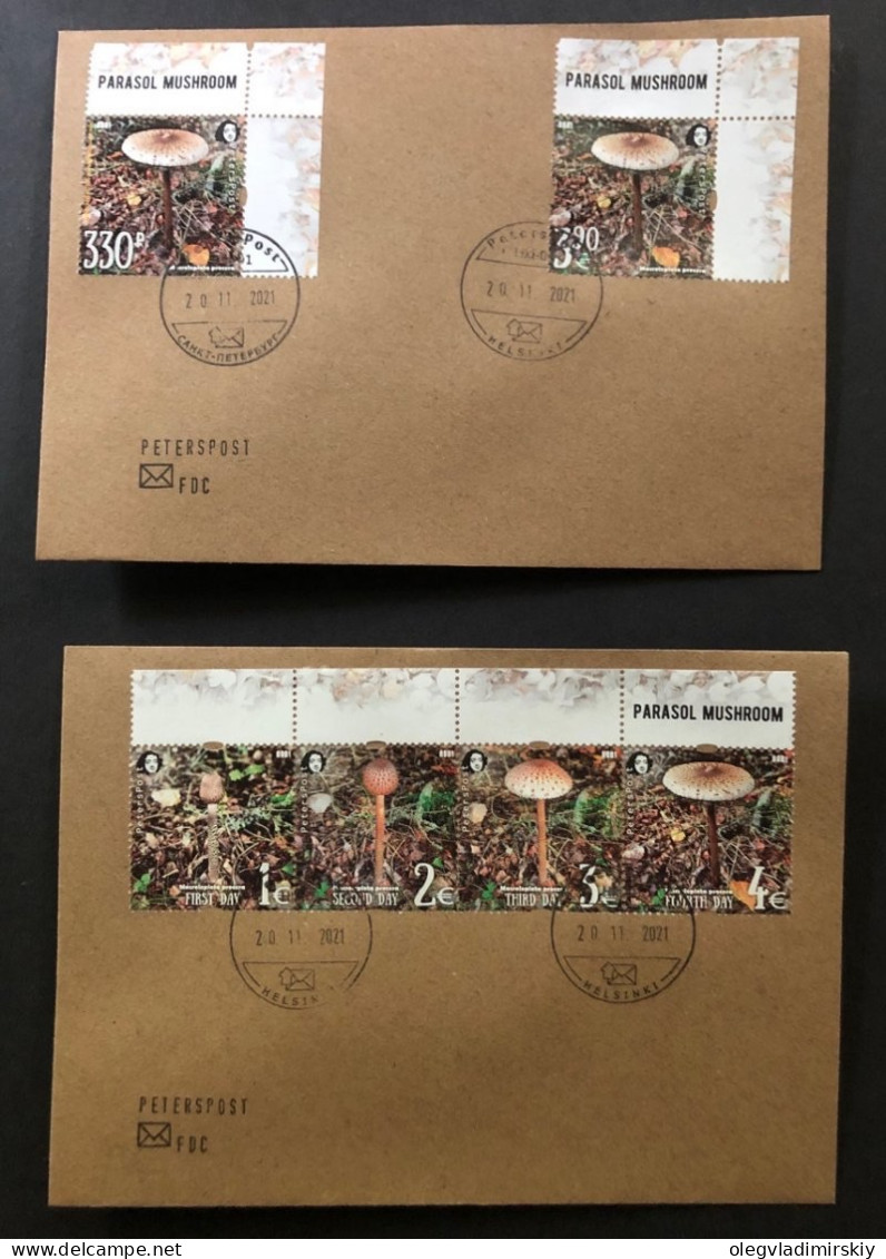 Finland Finnland Finlande 2021 Mushroom Parasol Peterspost Full FDC Set - Alimentation