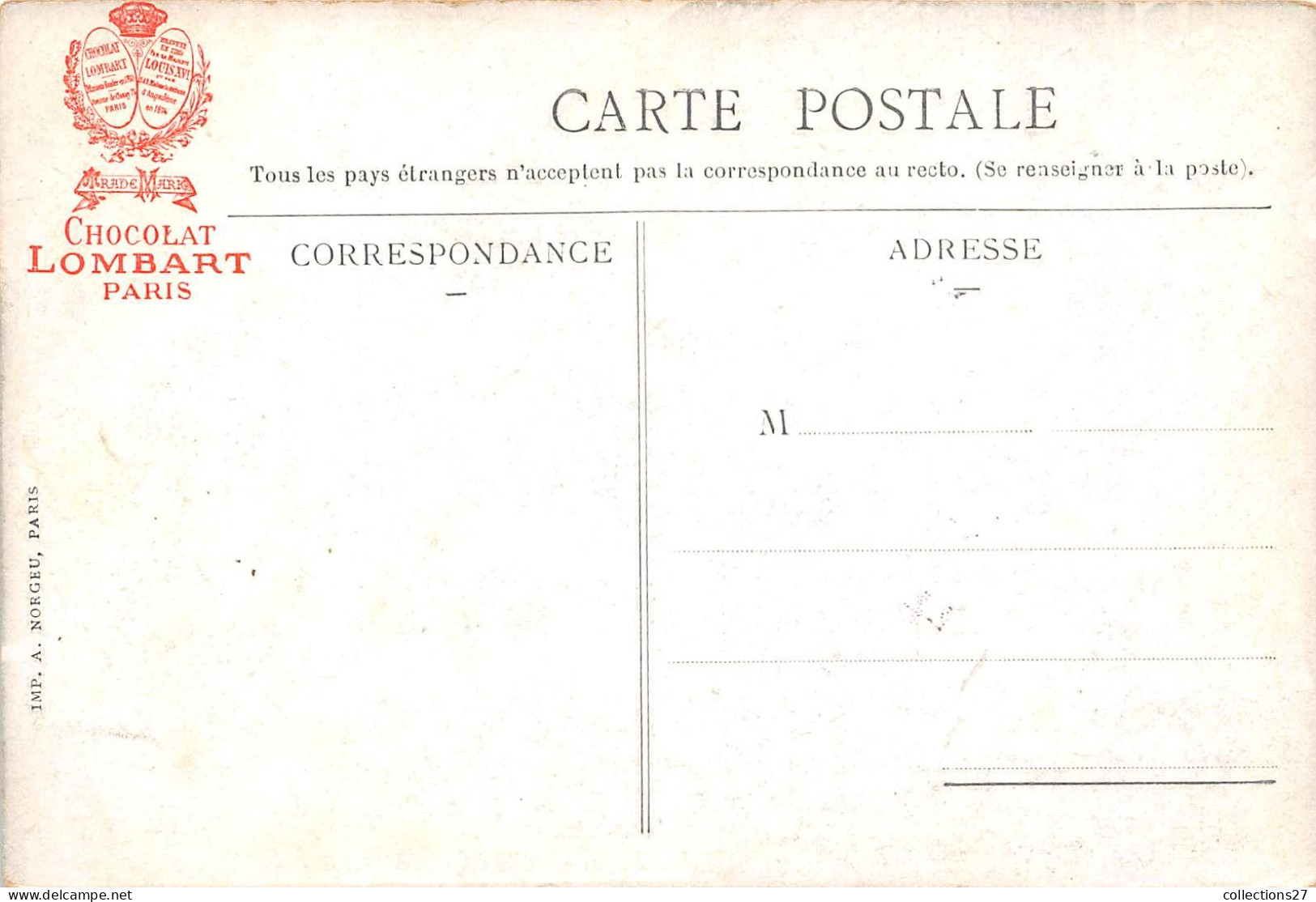 PARIS-75015- AVE DE CHOISY, CHOCOLATERIE LOMBART 2 CARTES SORTIES DES HOMME ET SORTIE DES ECURIES - Distrito: 13