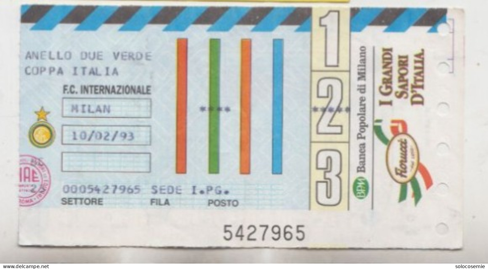 10/02/1993 INTER -MILAN  # COPPA ITALIA - Calcio  #  Ingresso  Stadio / Ticket  5427965 - Eintrittskarten