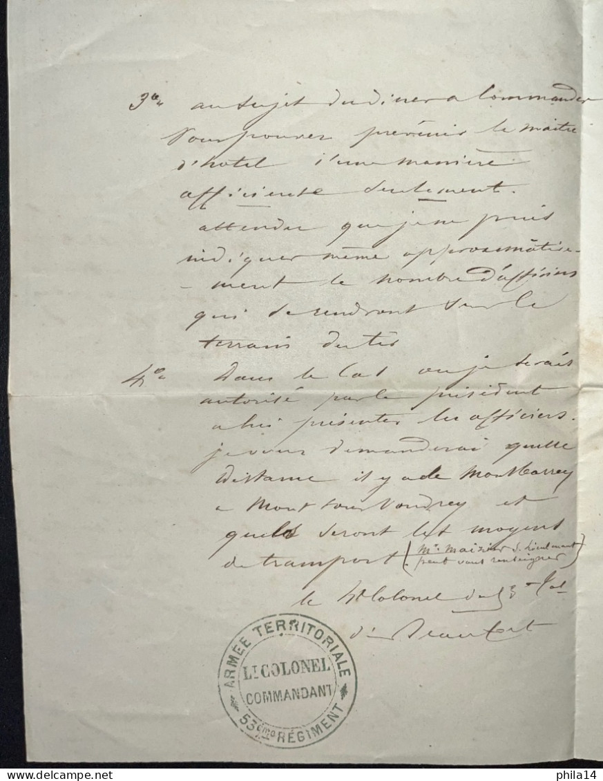 LETTRE 1879 L'ETOILE / 53° REGIMENT TERRITORIAL - Manuscrits