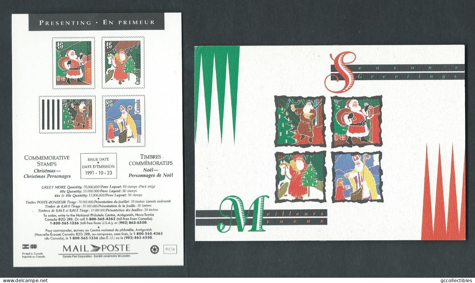 Canada Greeting Cards (# 1339 To 1342) - Christmas 1991 - Personages - Post Office Cards