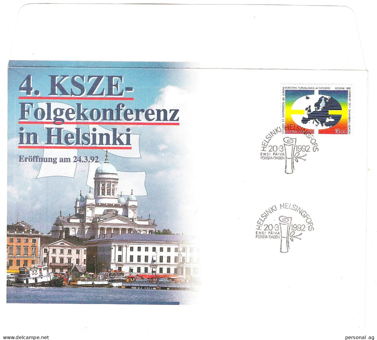 1992  Finnland Sonderumschlag Mit Passender Marke Zur 4. KSZE-Folgekonferenz In Helsinki - Briefe U. Dokumente