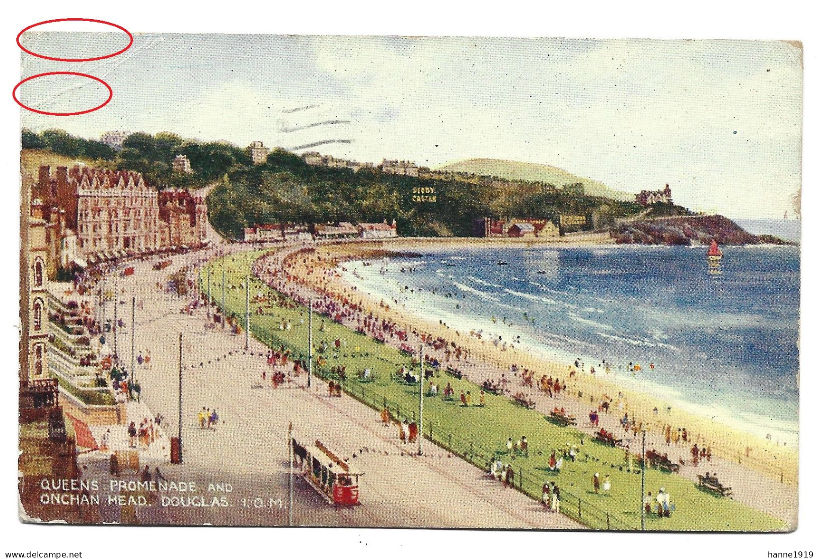 Douglas Tram Tramway Queens Promenade And Onchan Head Stamp Douglas 1946 Isle Of Man Htje - Insel Man