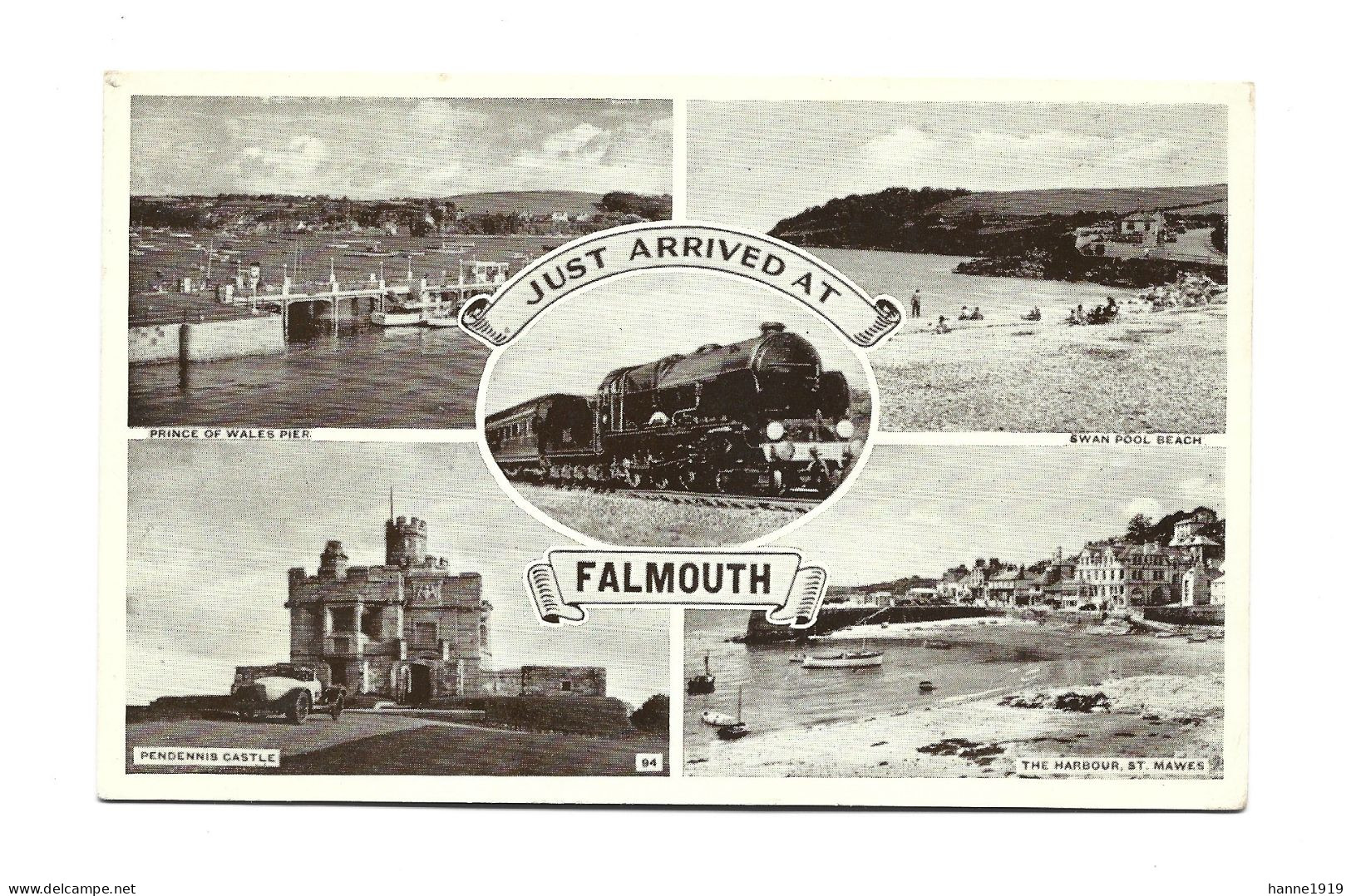 Falmouth 1955 Photo Carte Pendennis Castle Swan Pool Beach Prince Of Wales Pier Harbour St Mawes Cornwall Htje - Falmouth