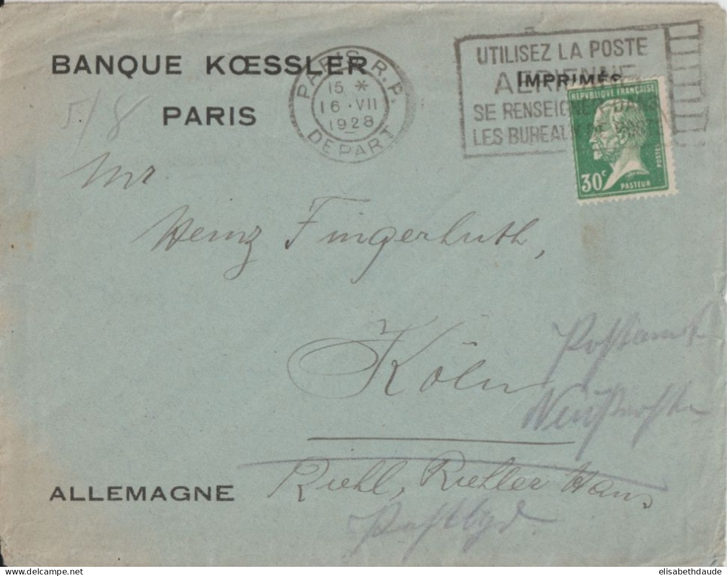 1928 - PASTEUR 30c YT 174 SEUL Sur LETTRE "IMPRIMES" De PARIS => ALLEMAGNE ! - 1922-26 Pasteur