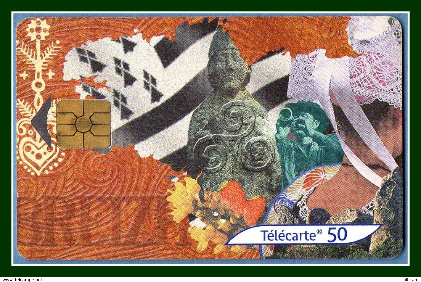 Télécarte France 50 U Bretagne 1/2 T2G 07/01 Tir. 90 000 Ex Triskel Broderie Drapeau Breizh, Utilisée TB - 2001