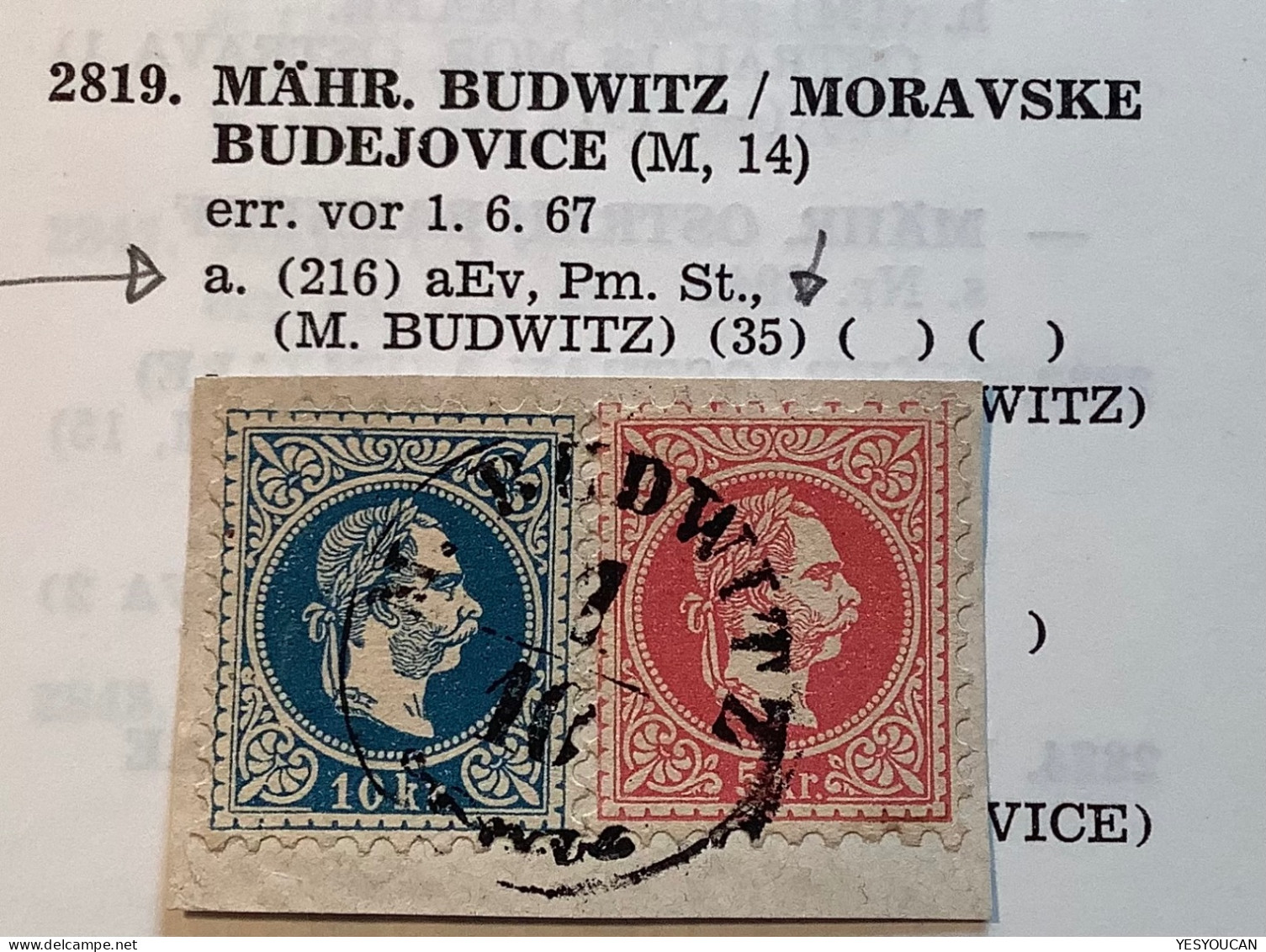 M.BUDWITZ (Moravske Budejovice=Tschechien Mähren) Seltene Stpl Type Auf  Österreich 1867 (Austria Czech Republic - Oblitérés