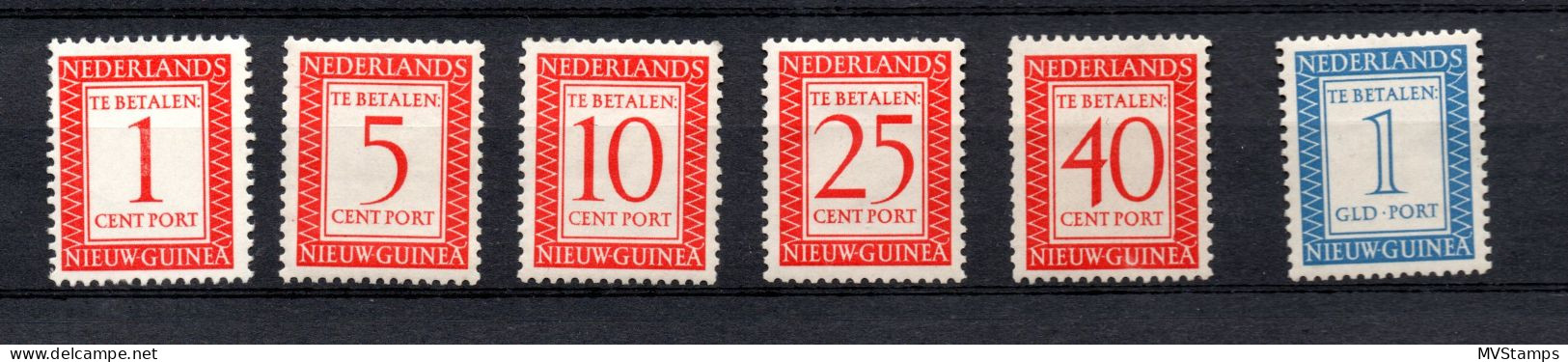 Netherlands New Guinea 1957 Old Set Tax Stamps (Michel P 1/6) MLH - Nuova Guinea Olandese