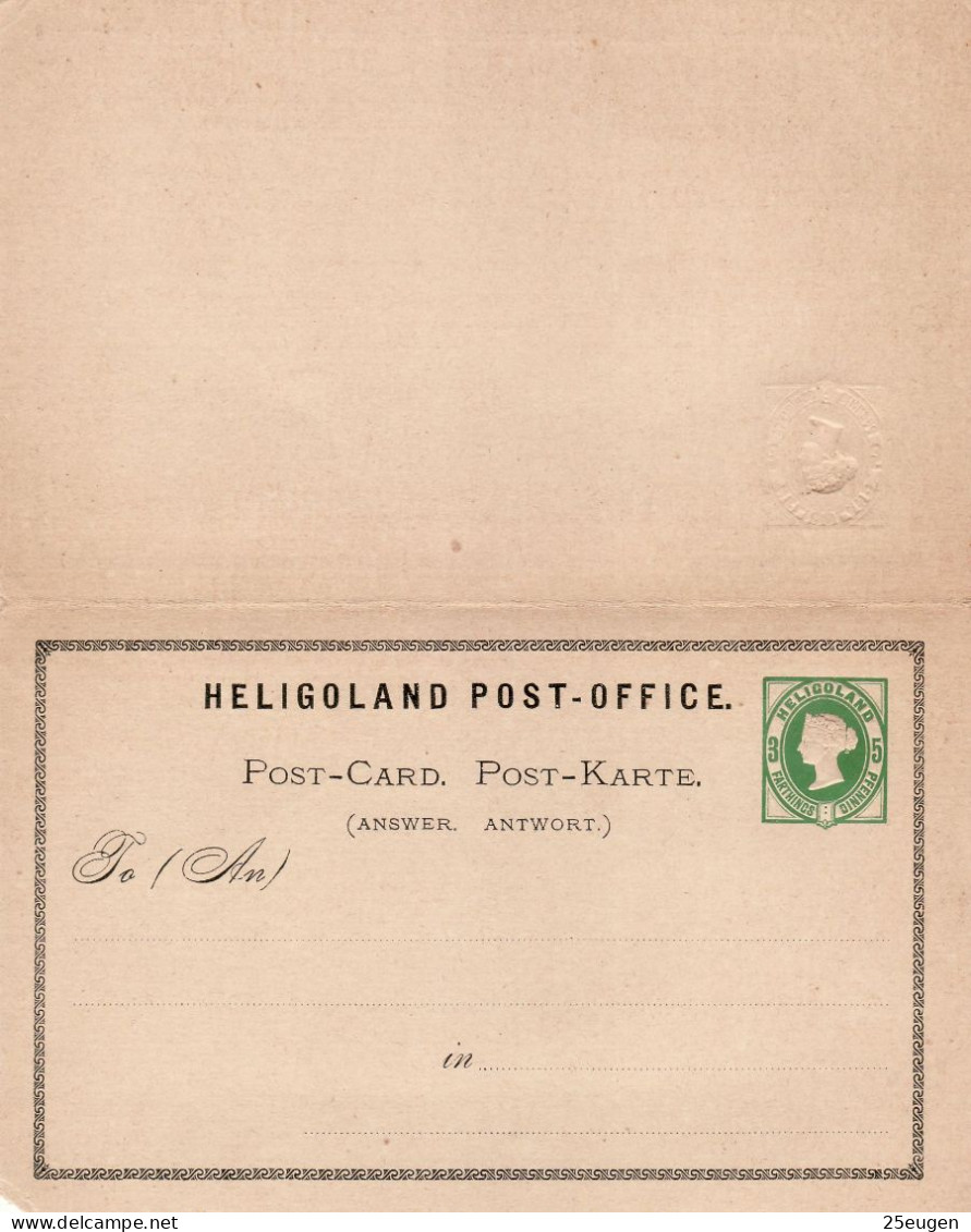 HELIGOLAND 1876  POST CARD  MiNr P2FA - Heligoland