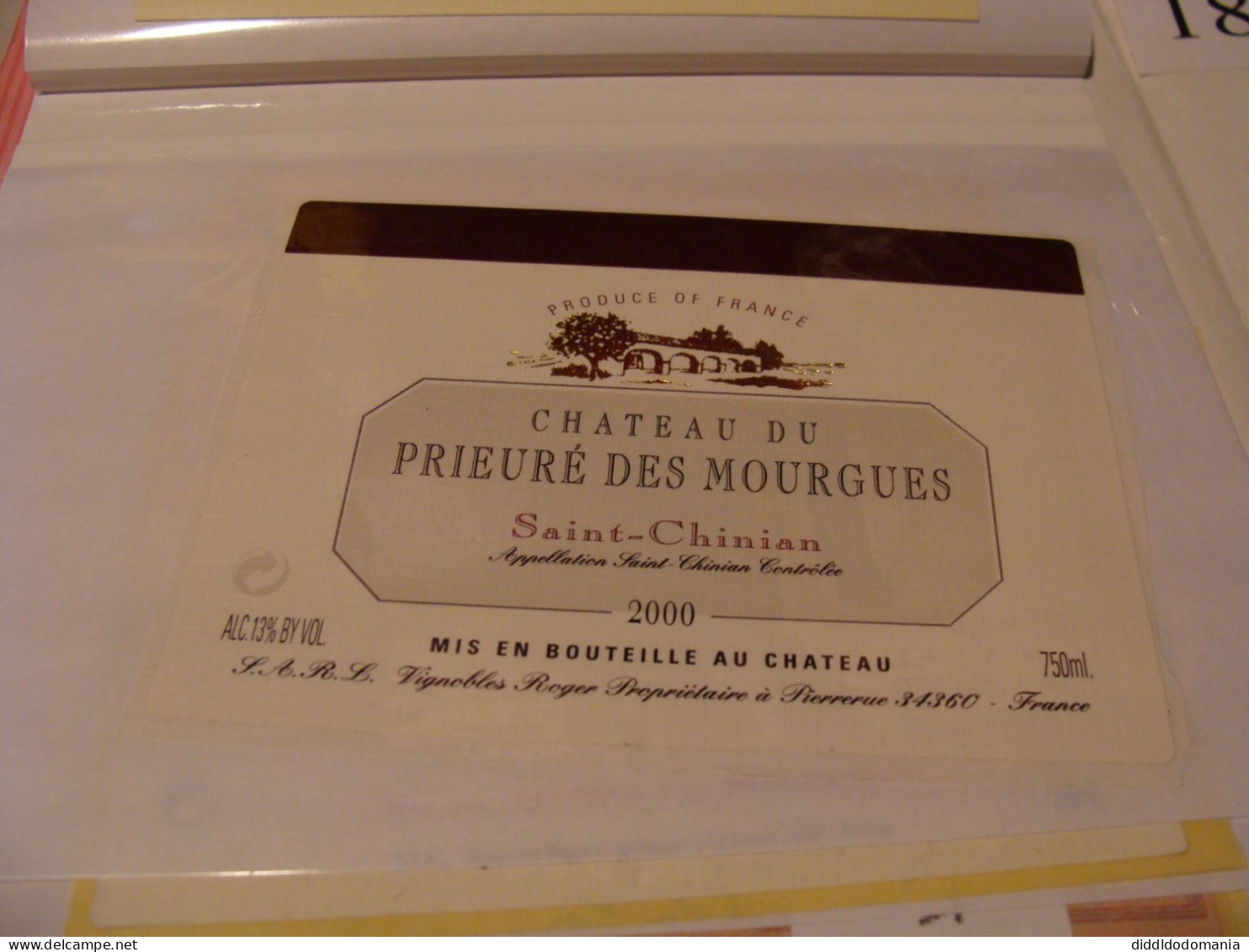 Etiquette De Vin Jamais Collée Wine Label  Weinetikett 1 Etiquettes Languedoc Roussillon Saint Chinian 2000 Prieure - Languedoc-Roussillon