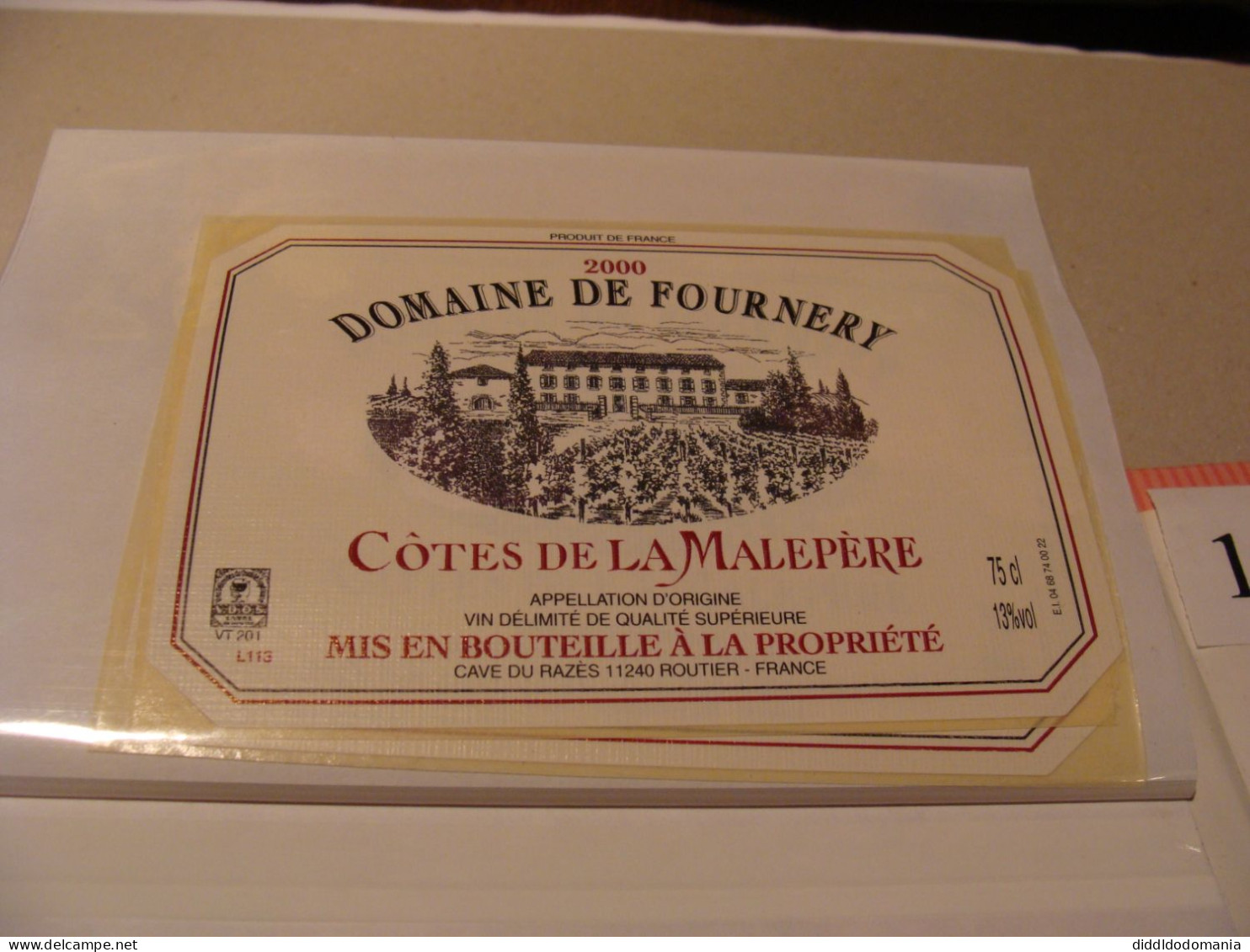 Etiquette De Vin Jamais Collée Wine Label  Weinetikett 1 Etiquettes Languedoc Roussillon Cotes De La Malepere 2000 - Languedoc-Roussillon