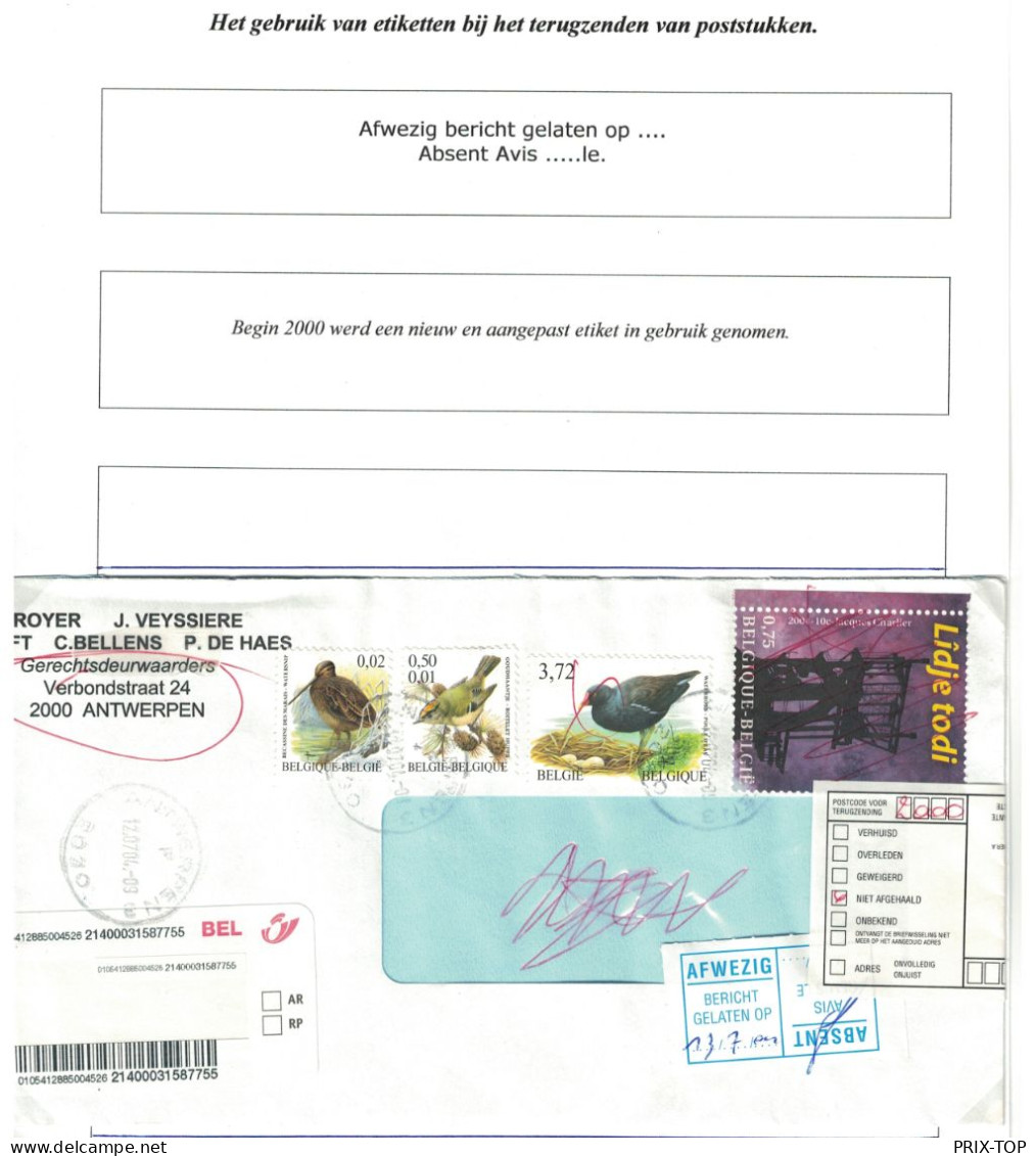 TP Oiseaux Buzin S/L.Recommandée Obl.Antwerpen 2004 > Schilde 2 Labels Afwezig Bericht Gelaten + Niet Afgehaald - Covers & Documents