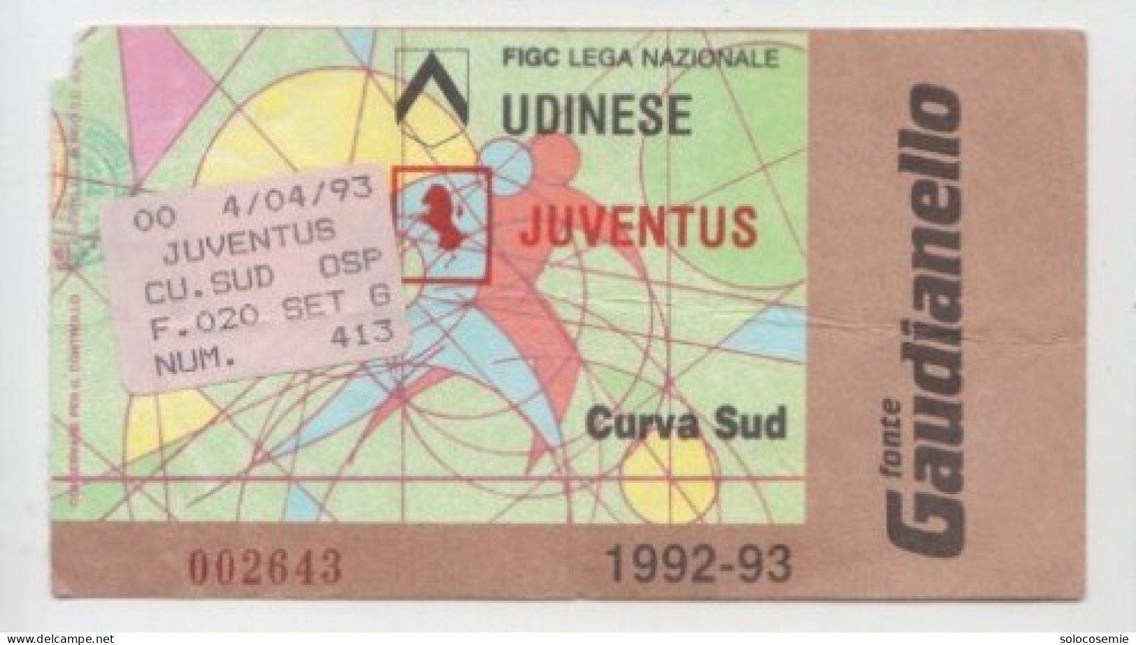 1992/93 UDINESE - JUVENTUS   # Calcio  #  Ingresso  Stadio / Ticket  002643 - Eintrittskarten