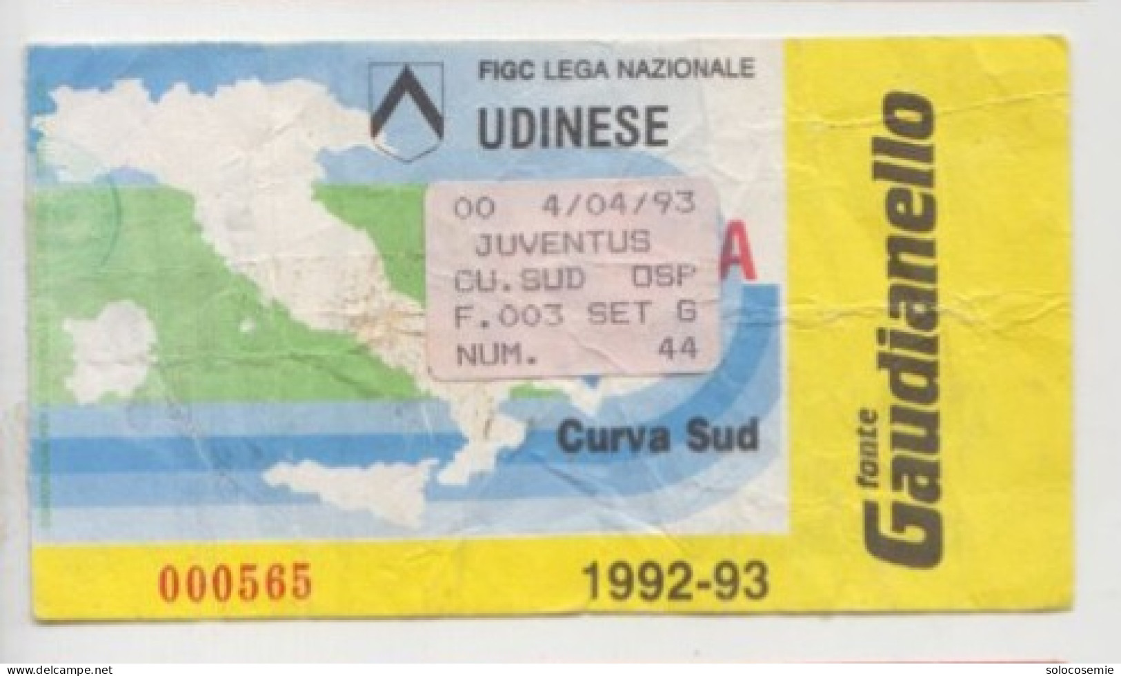 4/04/1993  UDINESE - JUVENTUS   # Calcio  #  Ingresso  Stadio / Ticket  000565 - Eintrittskarten