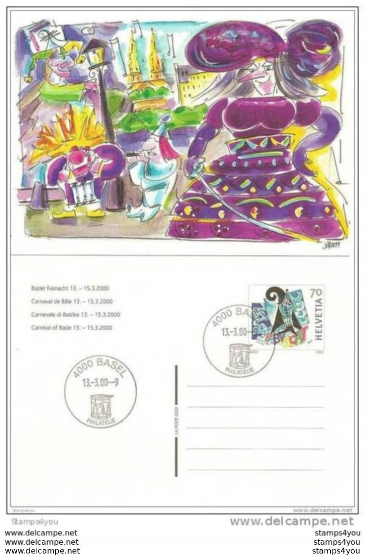 84 - 52 - Entier Postal Carnaval De Bâle Avec Oblit Illustgrée Basel 2000 - Carnevale