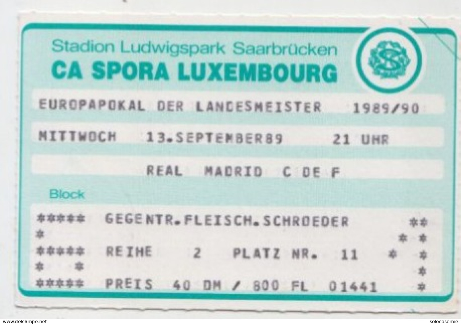 1989/90 SPORA LUXEMBOURG - REAL MADRID   # Calcio  #  Ingresso  Stadio / Ticket  01441 - Eintrittskarten